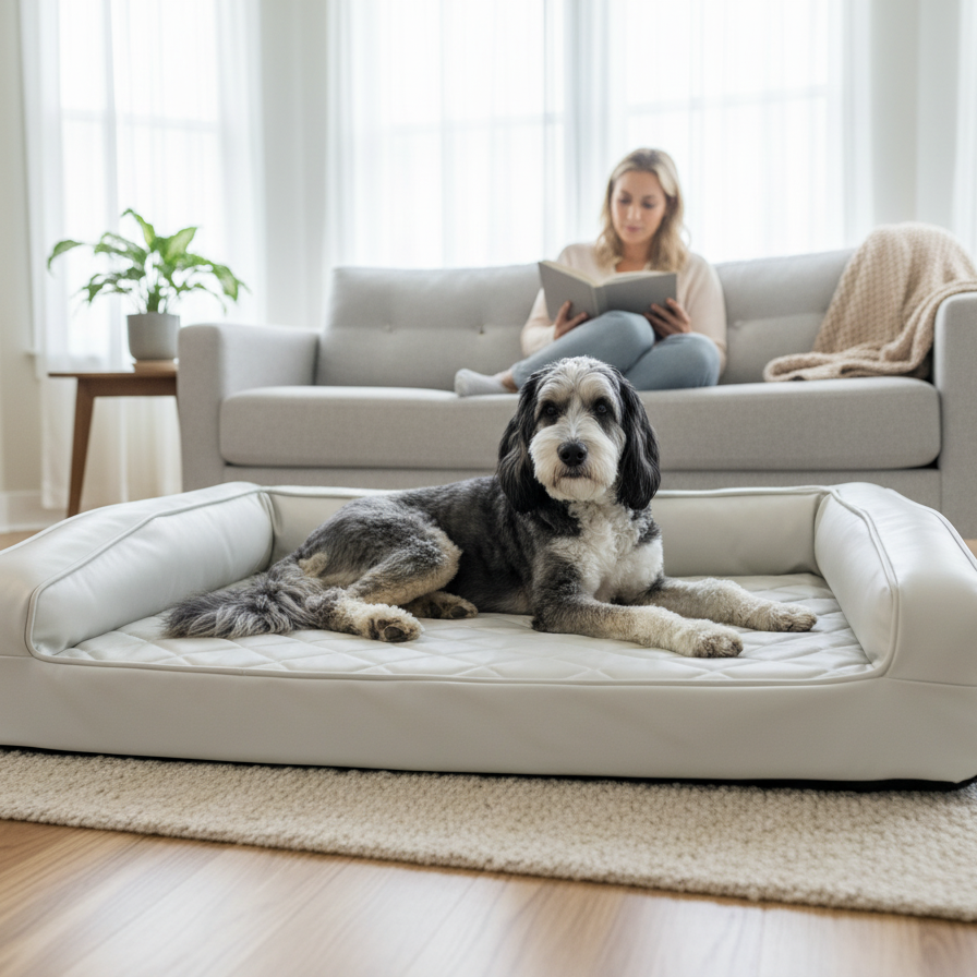 Grand Supreme Leather Dog Bed- Orthopedic Memory Foam Dog Bed