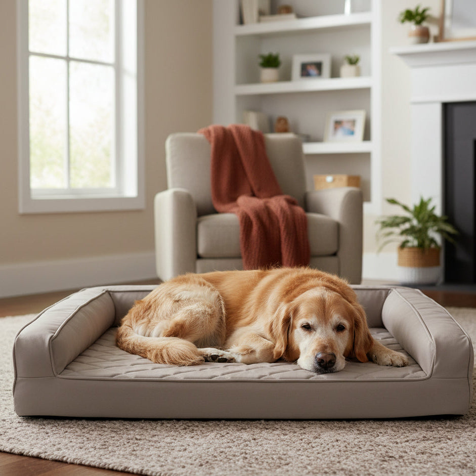 Grand Supreme Leather Dog Bed- Orthopedic Memory Foam Dog Bed
